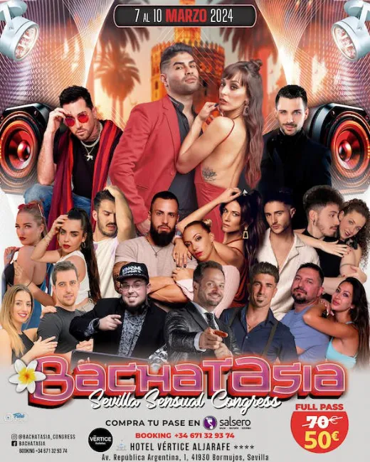 Poster for Bachatasia Seville Sensual Congress 2024 on Thursday, March  7