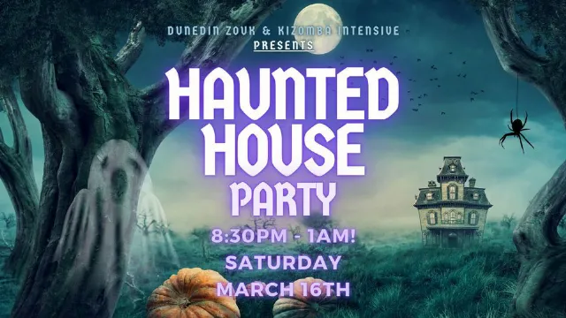 Poster for Haunted House Party - DZKI Saturday Party on Sunday, March 17 by Emily and Augusto