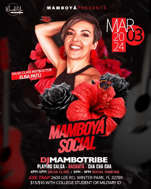Poster for MamboYá Social on Sunday, March  3.