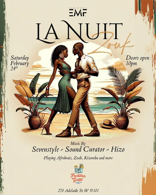 Poster for La Nuit Zouk on Saturday, February 24 by Creative Curation