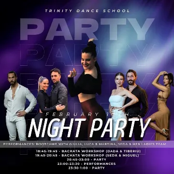 Poster for Trinity Monthly Party with Giulia Galparoli Performance on Saturday, February 17 by Trinity Dance School