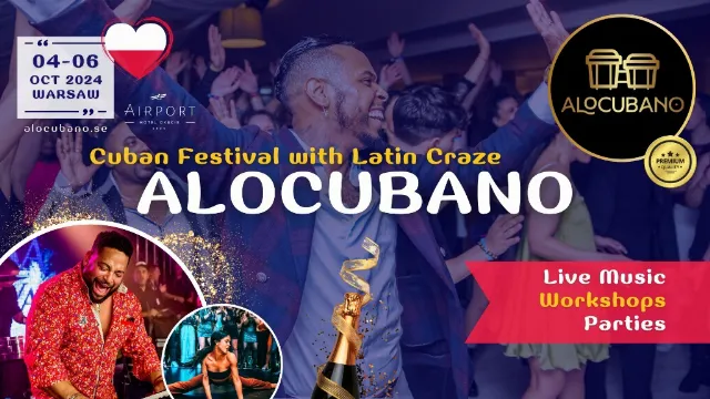 Poster for AloCubano Salsa Festival 2024 • Cuban Fever & Latin Craze • Live CONCERT Tripulacion Cubana • WARSAW on Friday, October  4