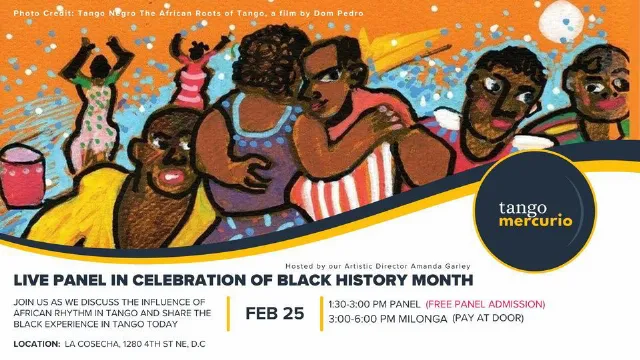 Poster for Celebrating Black History in Tango on Sunday, February 25 by Tango Mercurio
