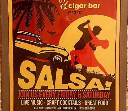 Poster for Salsa Fridays and Saturdays at Cigar Bar on Friday, March  1