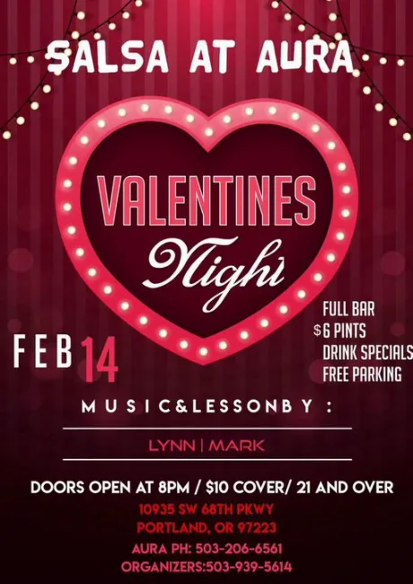 Poster for Salsa at Aura - Valentines Night on Wednesday, February 14