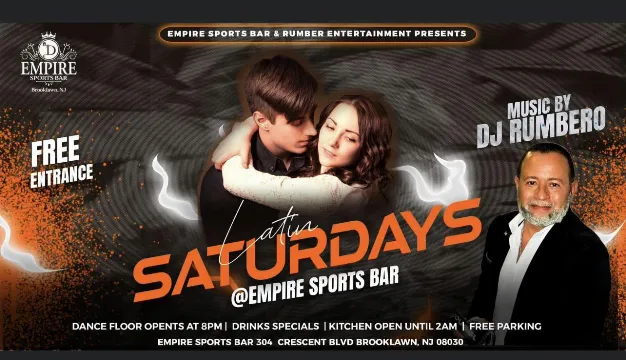 Poster for Latin Saturdays at Empire Sports Bar on Saturday, February 24