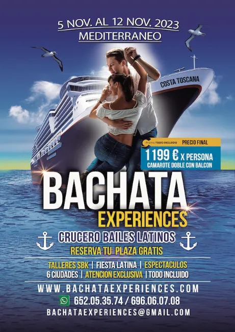 Poster for Bachata Experiences Cruise "Mediterráneo" - November 2023 on Sunday, November  5
