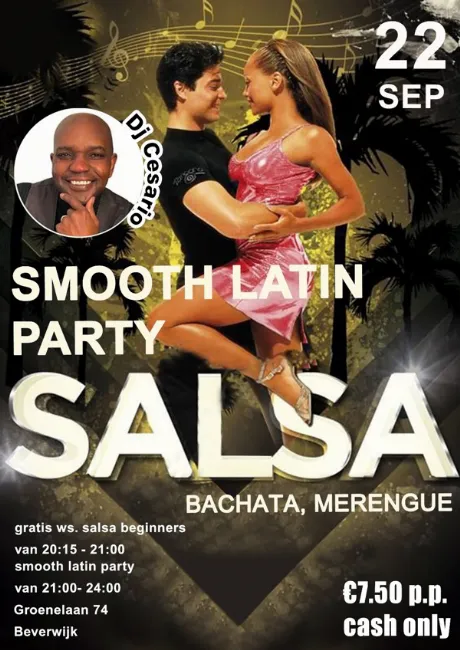 Poster for Smooth Latin Party Night in Beverwijk on Friday, September 22 by Smooth Latin