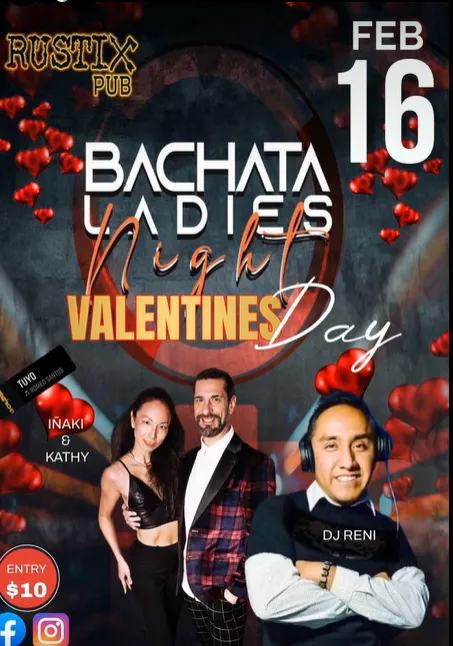 Poster for Bachata at Rustix Pub on Friday, February 16