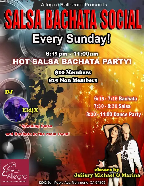 Poster for Salsa Bachata Social at Allegro on Sunday, March  3
