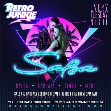 Poster for Salsa Tuesdays at Retro Junkie on Tuesday, January  9 by Mookie Productions