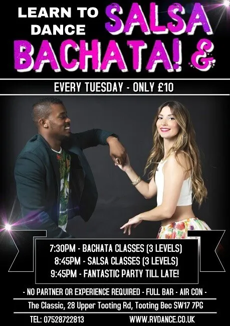 Poster for Salsa & Bachata Every Tuesday in South London on Tuesday, October 24 by Rhythm & Vibes Dance Co.