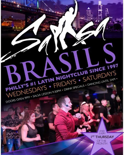Poster for Latin Night at Brasils on Wednesday, February 28