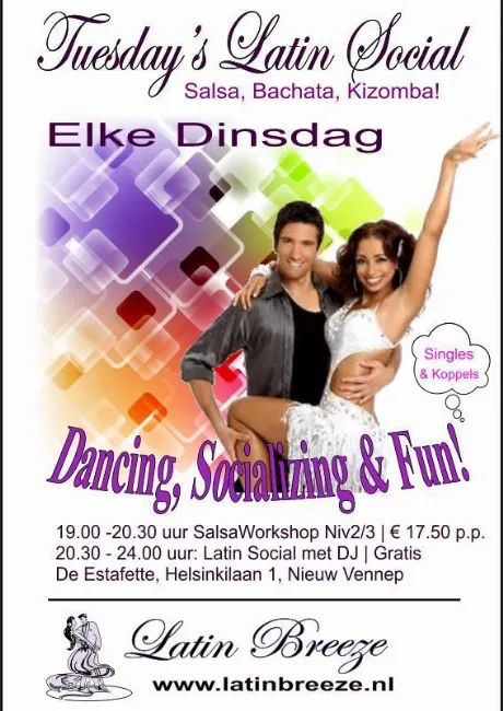 Poster for Tuesday‘s Latin Social in Nieuw Vennep on Tuesday, October  3 by Latin Breeze