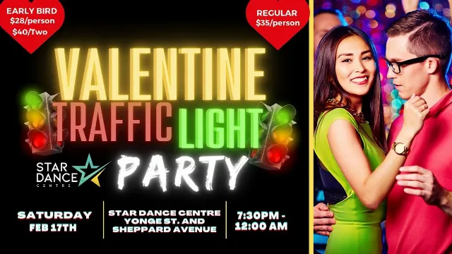 Poster for Bachata Speed Dating & Dance Workshops - Valentine Traffic Light Party on Saturday, February 17 by Star Dance Centre