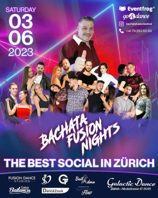 Poster for Bachata Fusion Nights on Saturday, June  3.