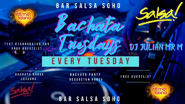 Poster for Bachata Tuesdays at Bar Salsa Soho on Tuesday, June  6 by Bar Salsa Soho