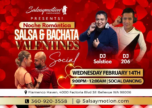 Poster for Noche Romantica "Valentines Social" on Wednesday, February 14