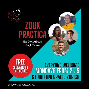 Poster for Brazilian Zouk Practica on Monday, March 27.