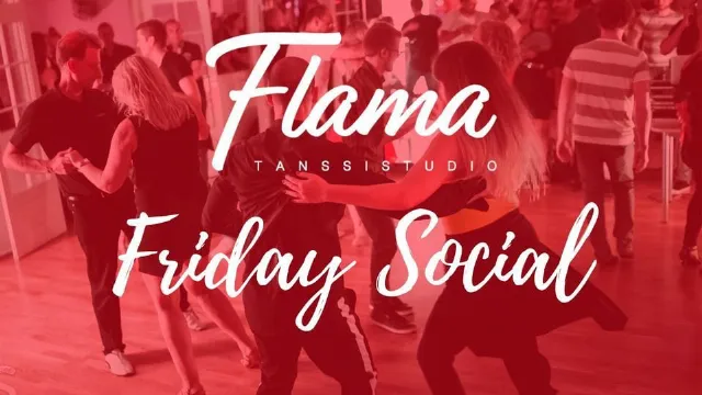 Poster for Flama Friday Socials – Salsa, Bachata and Kizomba Nights, Kevät / Spring 2024 on Friday, March 15 by Tanssistudio Flama