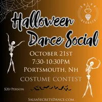 Poster for Halloween Dance Social with Salsa Secrets on Saturday, October 21 by Salsa Secrets