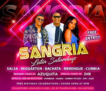 Poster for Sangria Latin Saturdays on Saturday, October 28 by Azquita Entertainment