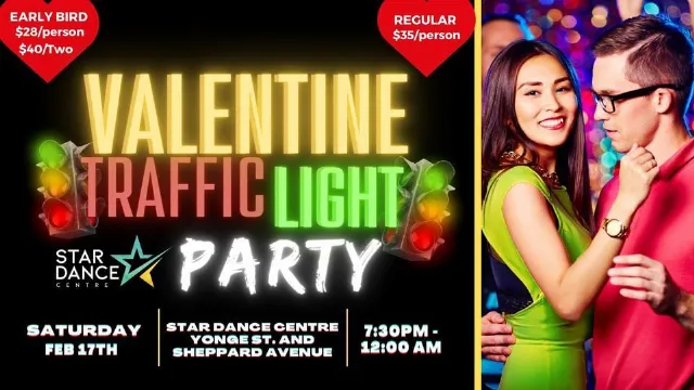 Poster for Valentine Traffic Light Party - Bachata Speed Dating & Dance Workshops on Saturday, February 17 by Star Dance Centre