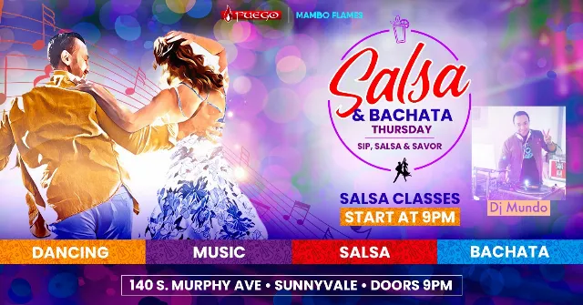 Poster for Salsa & Bachata Social At Club Fuego on Thursday, November 30 by Mambo Flames