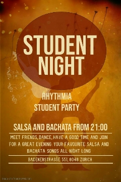 Poster for Rhythmia Student Party on Friday, February 10.