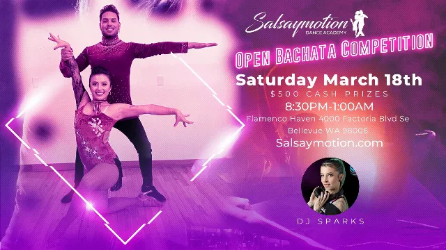 Poster for Glow Party Social w/ Bachata Competition -Cash-Prizes on Saturday, March 18