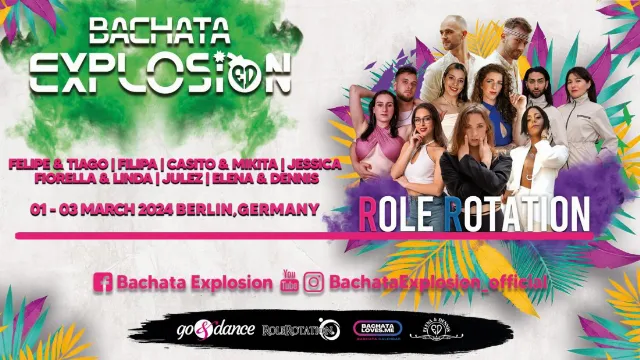 Poster for Bachata Explosion Role Rotation on Friday, March  1.