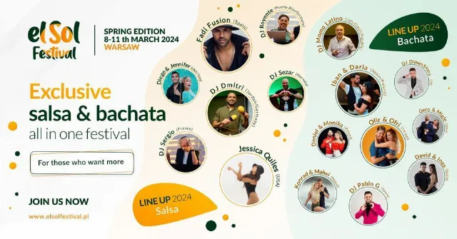 Poster for 2nd elSol Spring Edition Warsaw SALSA&BACHATA Official Event 8-11th March 2024 on Thursday, March  7 by El Sol Festival