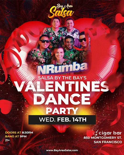 Poster for Valentine Night Salsa Dance Party at ClGAR BAR in San Francisco on Wednesday, February 14 by Bay Area Salsa