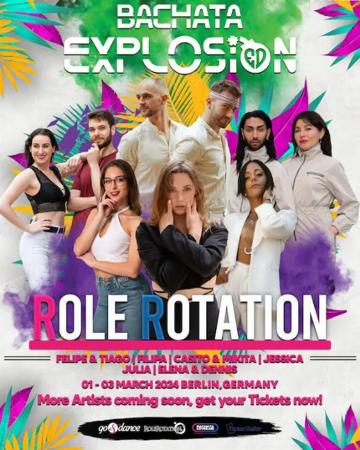 Poster for Bachata Explosion Role Rotation on Friday, March  1