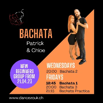 Poster for Learn a Latin dance in Zurich! BACHATA on Monday, June  5.