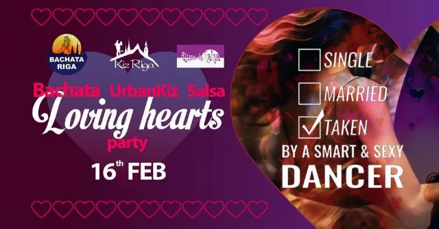 Poster for Valentine’s Day Party Bachata, Urban Kiz & Salsa on Friday, February 16 by Bachata Riga