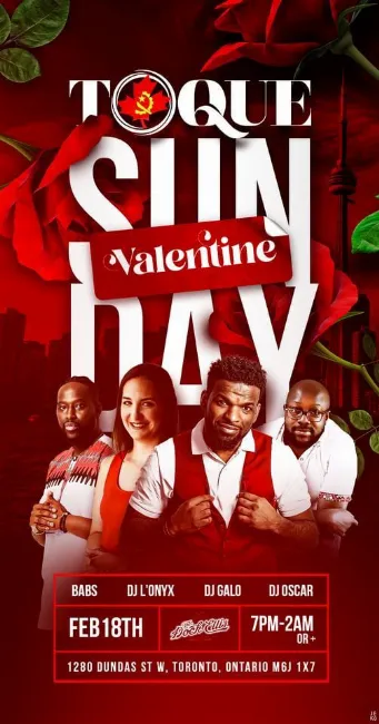 Poster for Toque's Sunday Valentine on Sunday, February 18 by TOQUE Kizomba