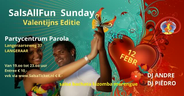 Poster for SalsAllFun Sunday Valentijn Editie on Sunday, February 12.
