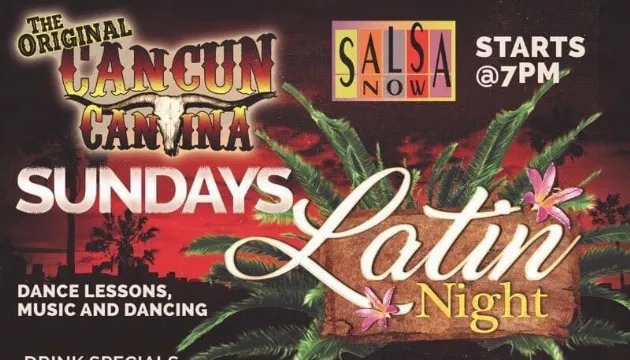 Poster for Sunday Latin Night with SalsaNow on Sunday, March 10