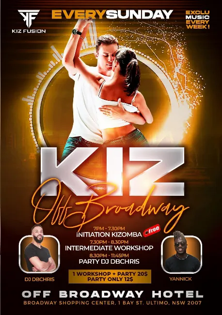 Poster for KIZ off Broadway on Sunday, October  8 by KIZ Fusion Kizomba