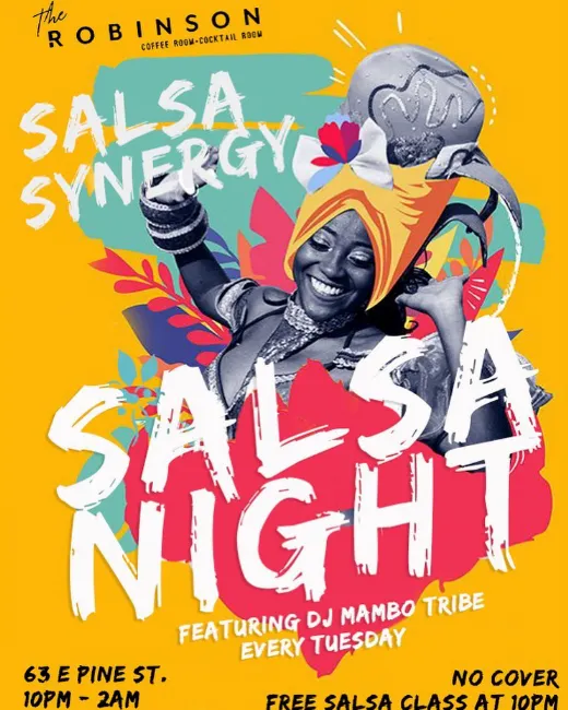 Poster for Salsa Night at The Robinson on Tuesday, March 21 by Salsa Synergy Dance Company
