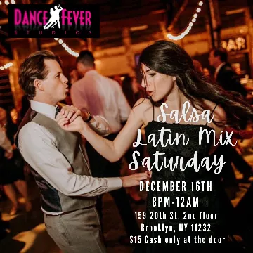 Poster for Salsa Latin Dance Social on Saturday, December 16 by Francis Teri