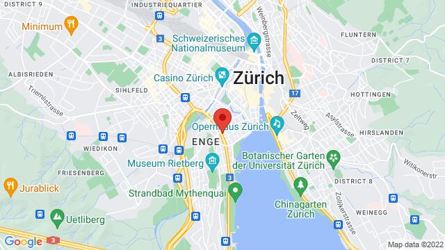 Map of the area around Bodmerstrasse 14, Zürich