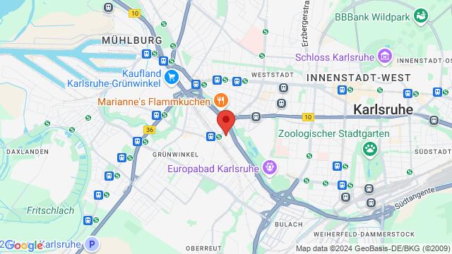 Mapa de la zona alrededor de Bannwaldallee 14, 76185, Karlsruhe