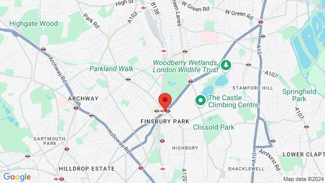 Map of the area around Finsbury Park, London, United Kingdom