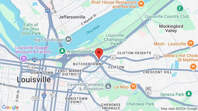 Map of the area around Vernon Lanes, 1575 Story Ave, Louisville, KY 40206, USA