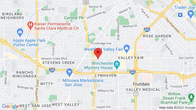 Kaart van de omgeving van Studio M Ballroom Club, Stevens Creek Boulevard, San Jose, CA, USA