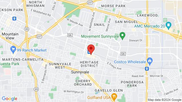 Map of the area around Fuego Grill And Sports Bar, 140 S. Murphy Ave., Sunnyvale, CA, 94086, US