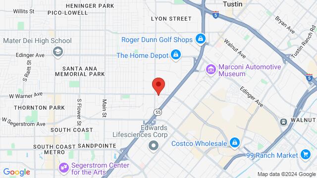 Map of the area around Avant Garde Ballroom, 1502 E Warner Ave, Santa Ana, CA, 92705, United States