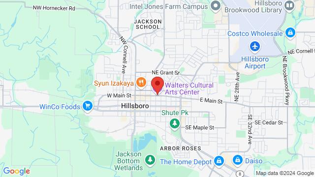 Map of the area around Walters Cultural Arts Center, 527 E Main St, Hilsboro, OR, 97123, United States